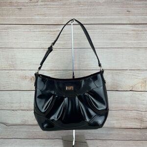 Beijo Great Outlook Patent Leather Hobo Purse Handbag Black Silver Hardware